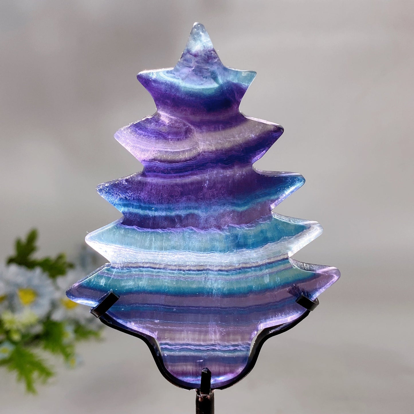 Rainbow Fluorite Snowflake Christmas Tree Carving with Stand Crystal Healing Bulk Wholesale