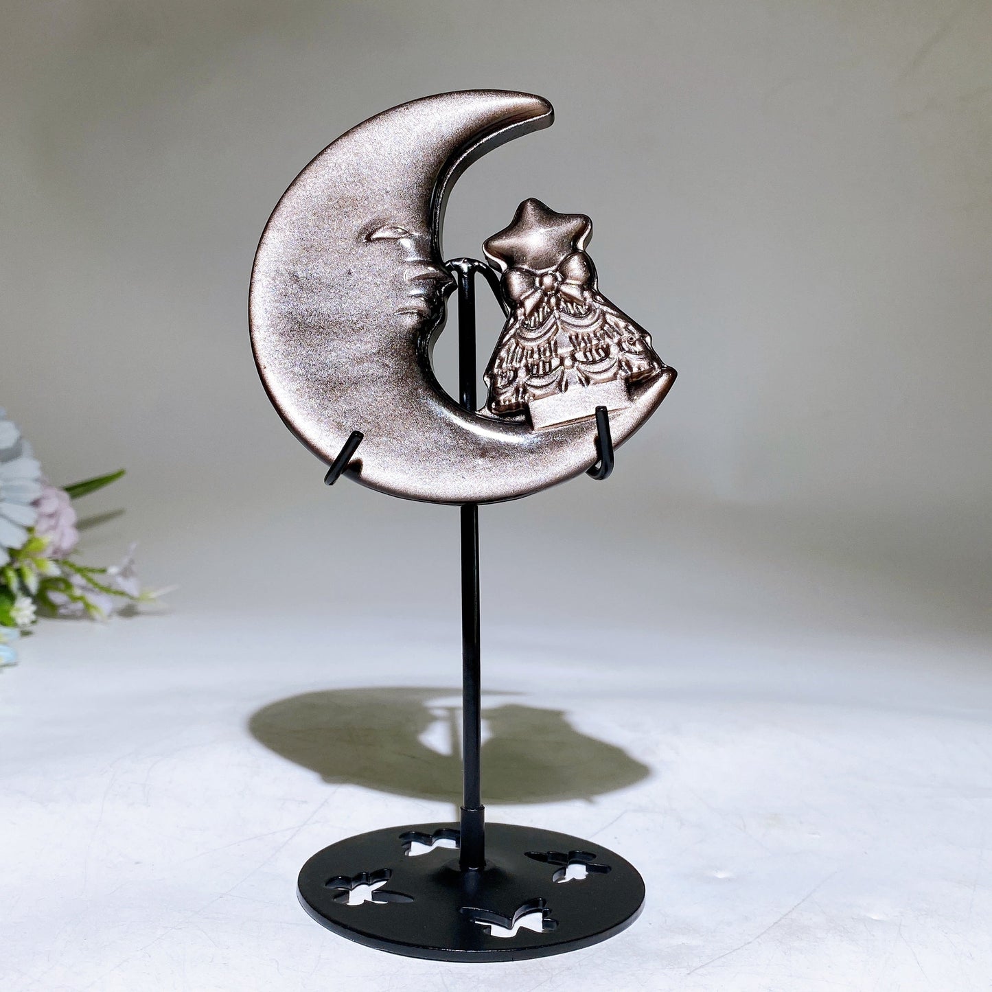 3.3" Silver Obsidian Moon Carving Crystal Healing Bulk Wholesale