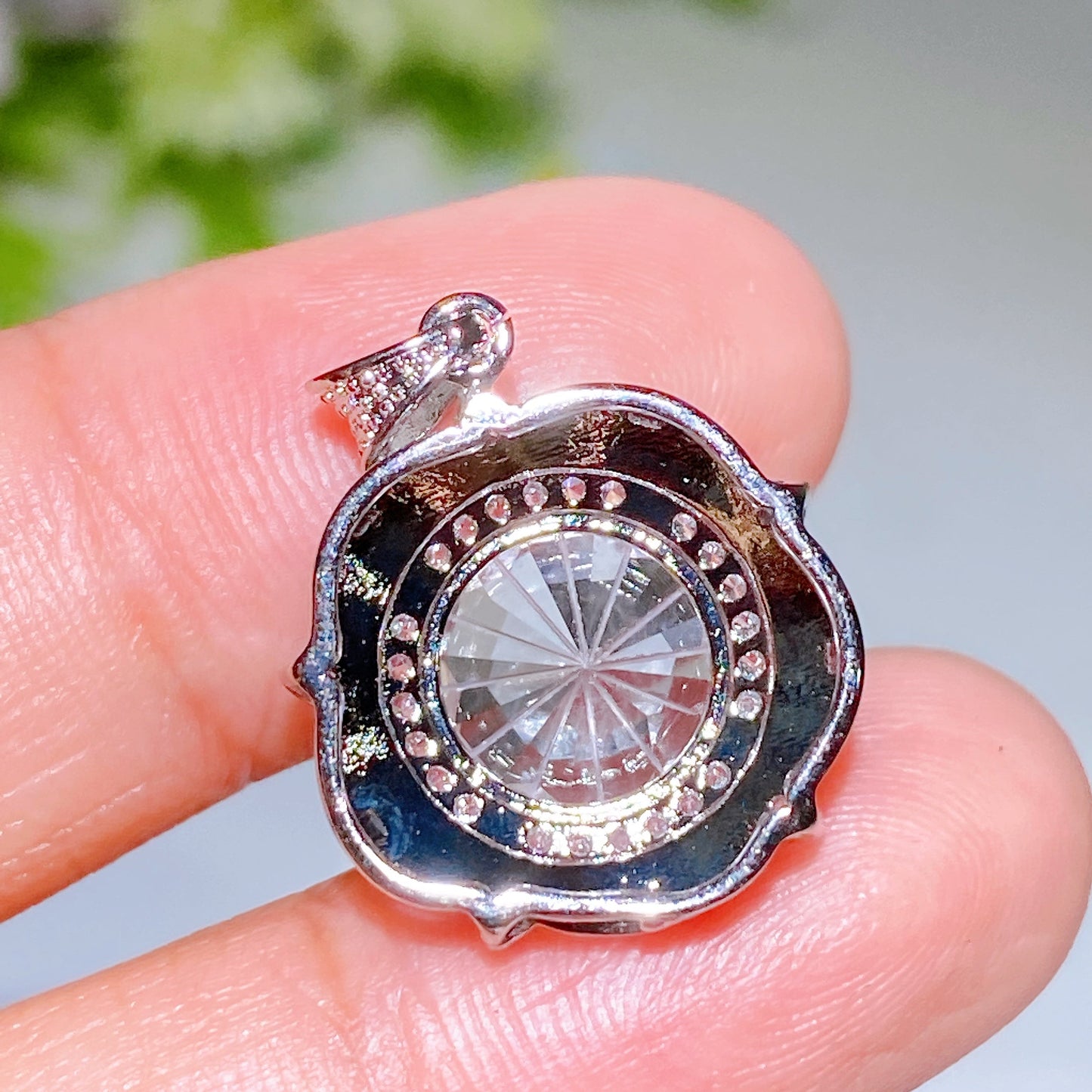 Cooper Silver Plated Faceted Clear Quartz Pendant