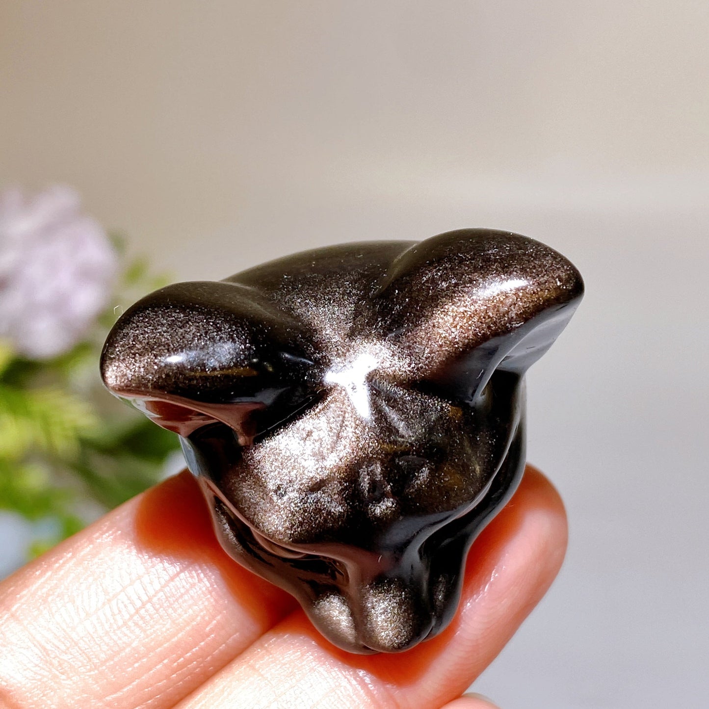 1.4" Silver Obsidian Cat Head Carving Crystal Healing Bulk Wholesale