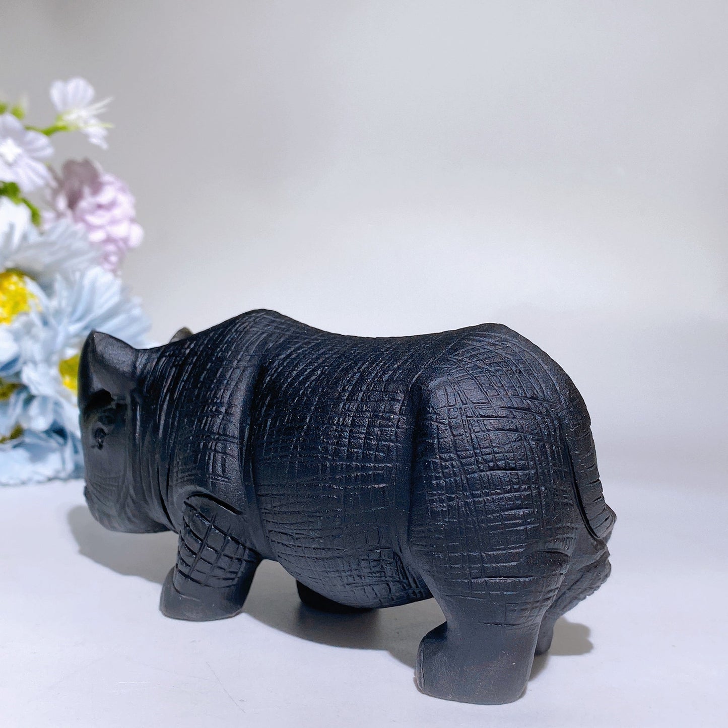 5.0" Black Obsidian Rhinoceros Carving Crystal Healing Bulk Wholesale