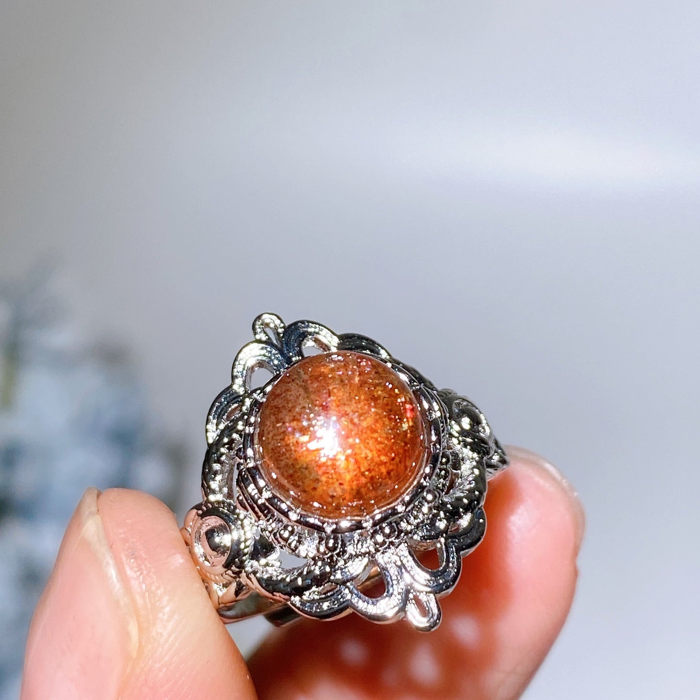 Cooper Silver Plated Golden Sunstone Ring Crystal Healing Bulk Wholesale