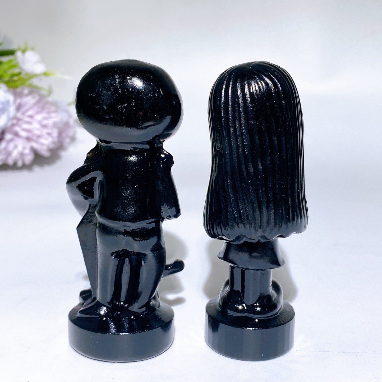 4.0" Black Obsidian Jack Skellington & Sally Carving Crystal Healing Bulk Wholesale