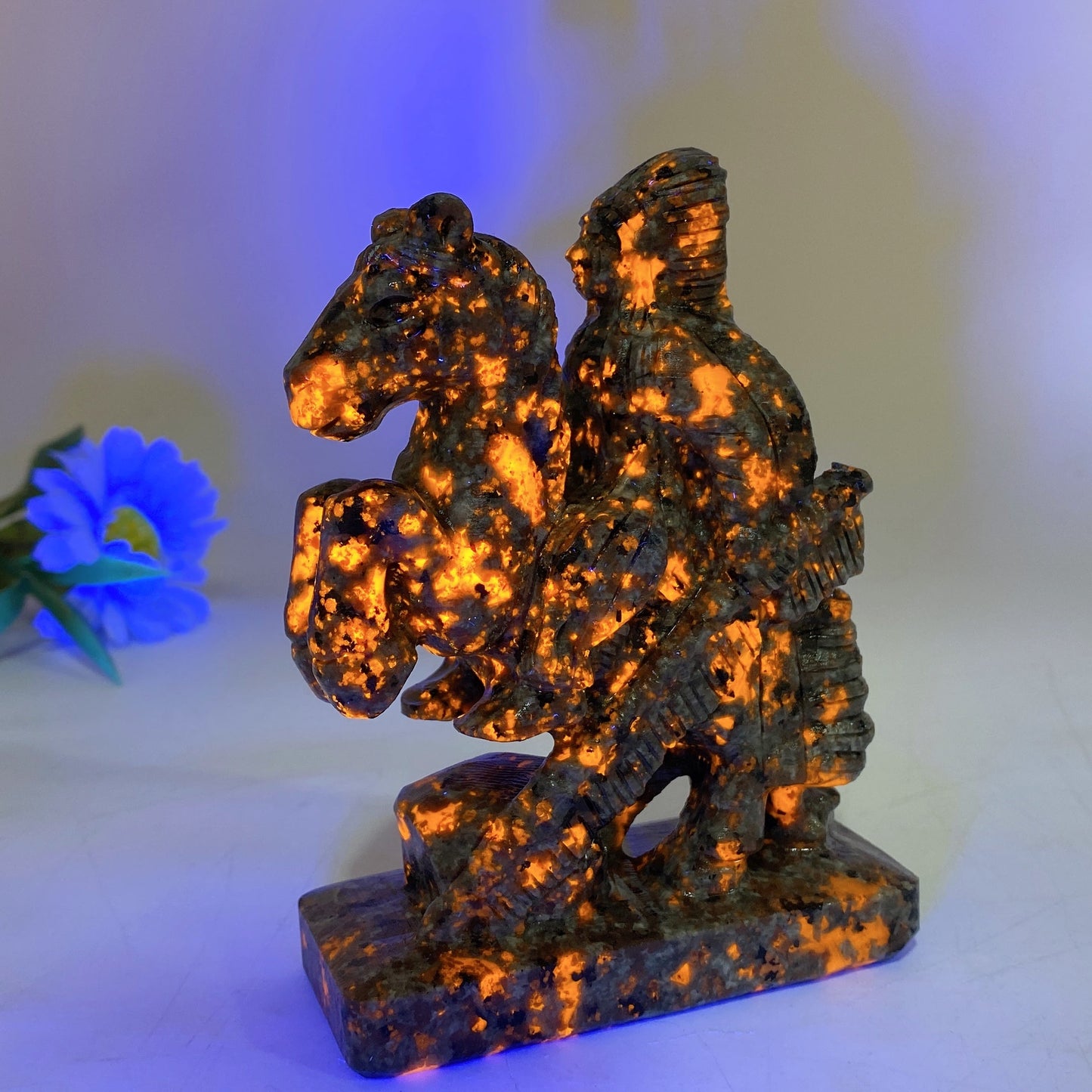 4.9" Yooperlite Green Dot Jade Horse Indian Carving Crystal Healing Bulk Wholesale