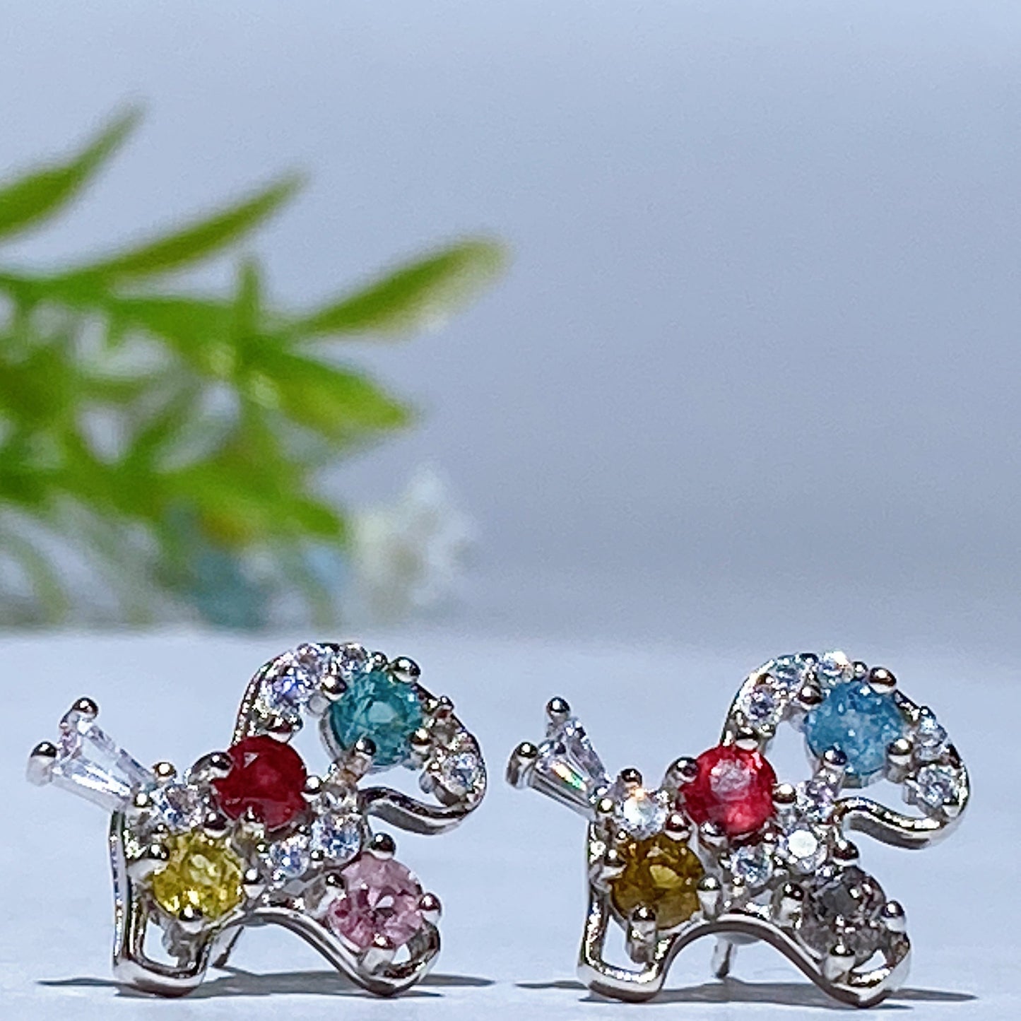 925 Silver Rainbow Tourmaline Horse Ear Stud Crystal Healing Bulk Wholesale