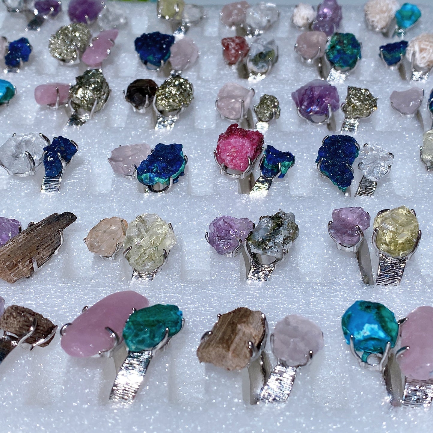 Adjustable Double Crystal Raw Stone Ring Crystal Healing Bulk Wholesale