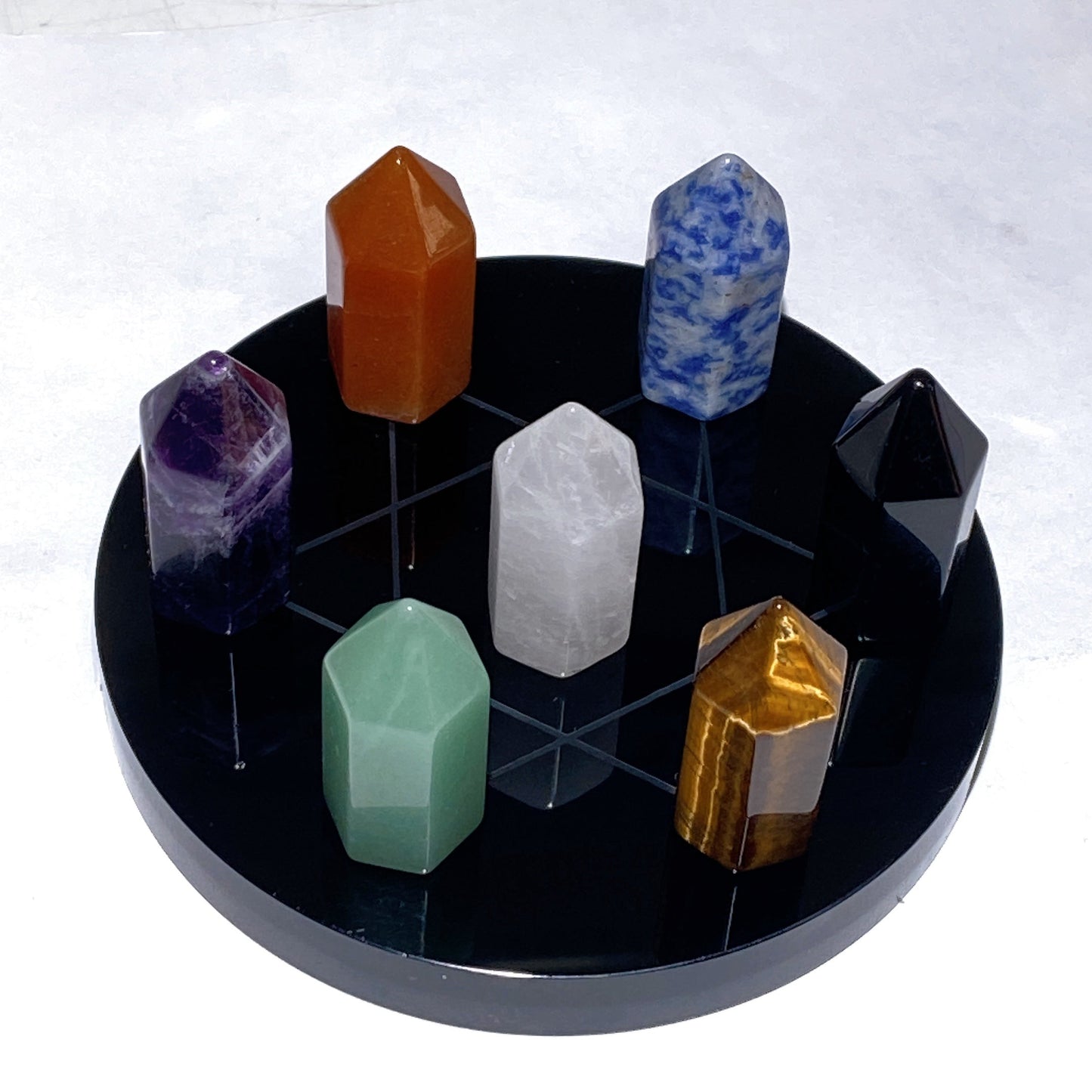 Crystal Points with Obsidian Round Plate Carving Crystal Healing Bulk Wholesale