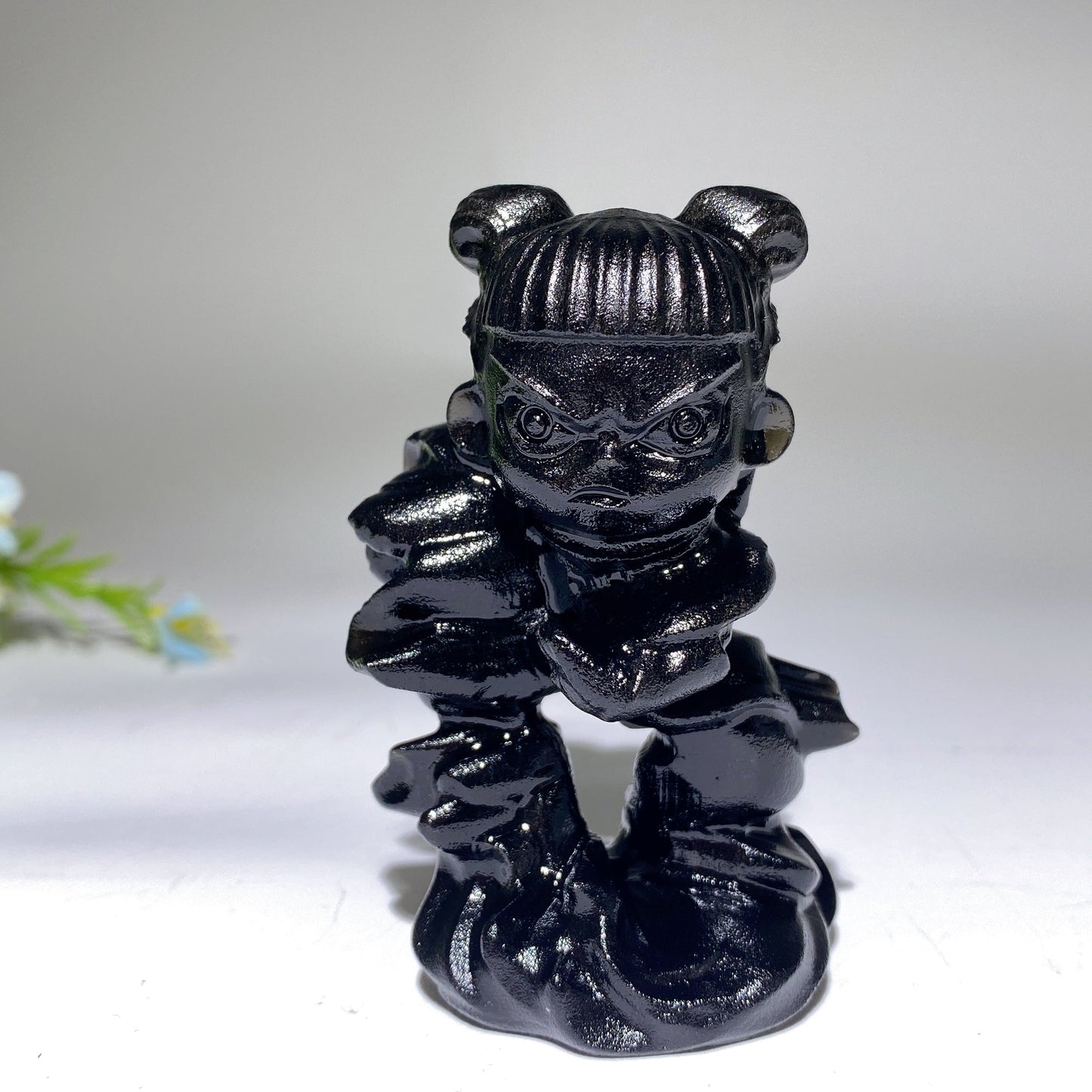 3.1" Black Obsidian Nezha Carving Crystal Healing Bulk Wholesale