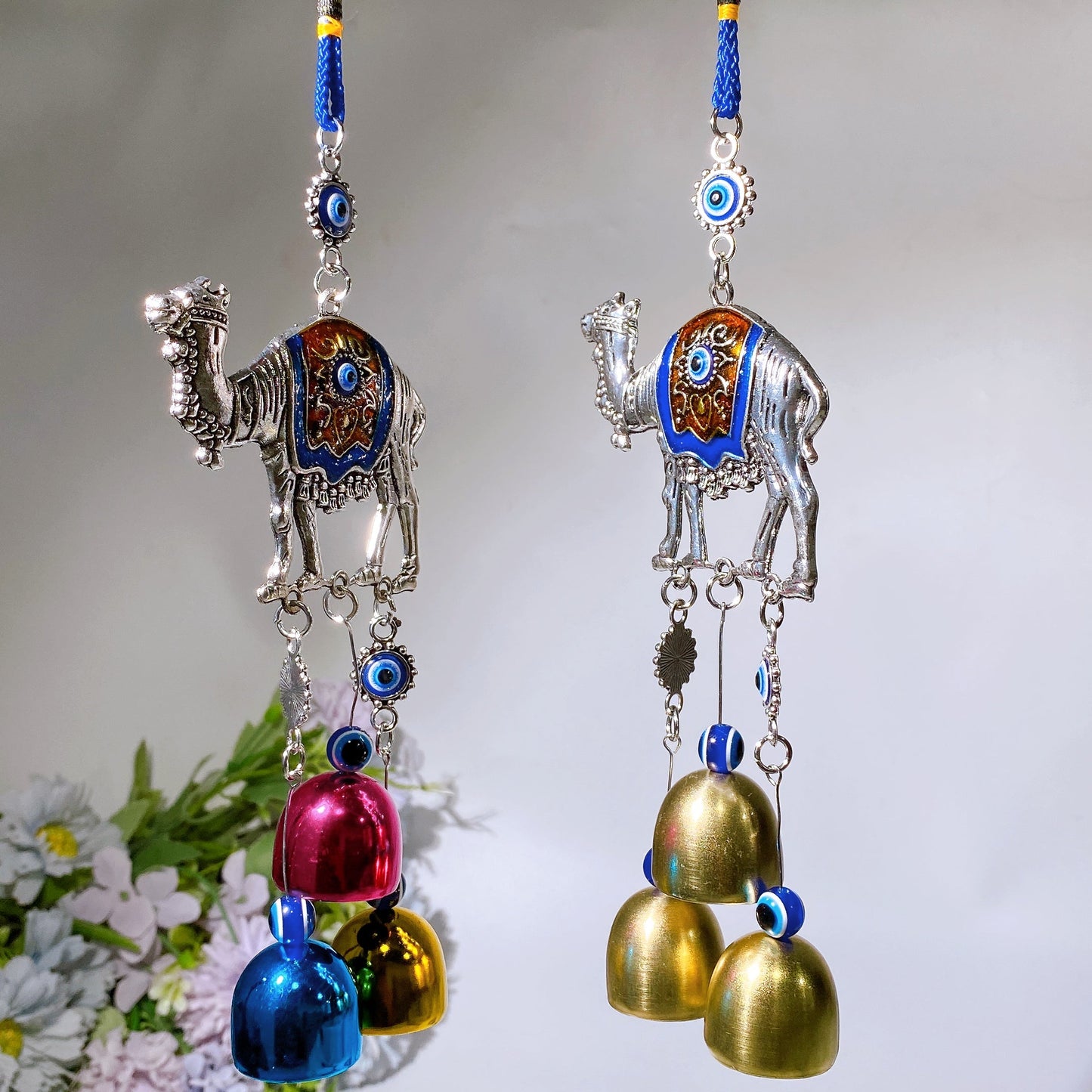 30cm Metal Camel Chime with Evil's Eyes Hanging Ornament Crystal Healing Bulk Wholesale