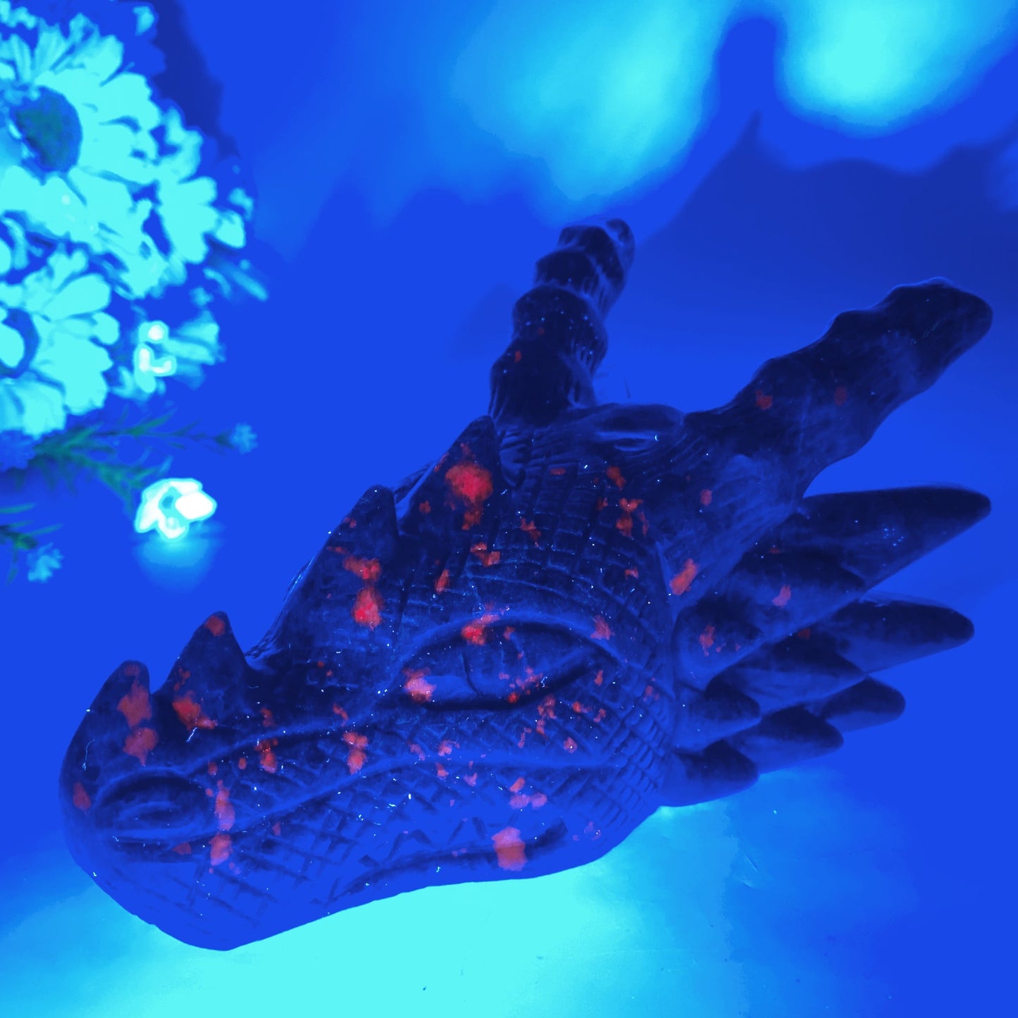 6.2" UV Reactive Ruby In Kyanite Dragon Head Carving Crystal Healing Bulk Wholesale