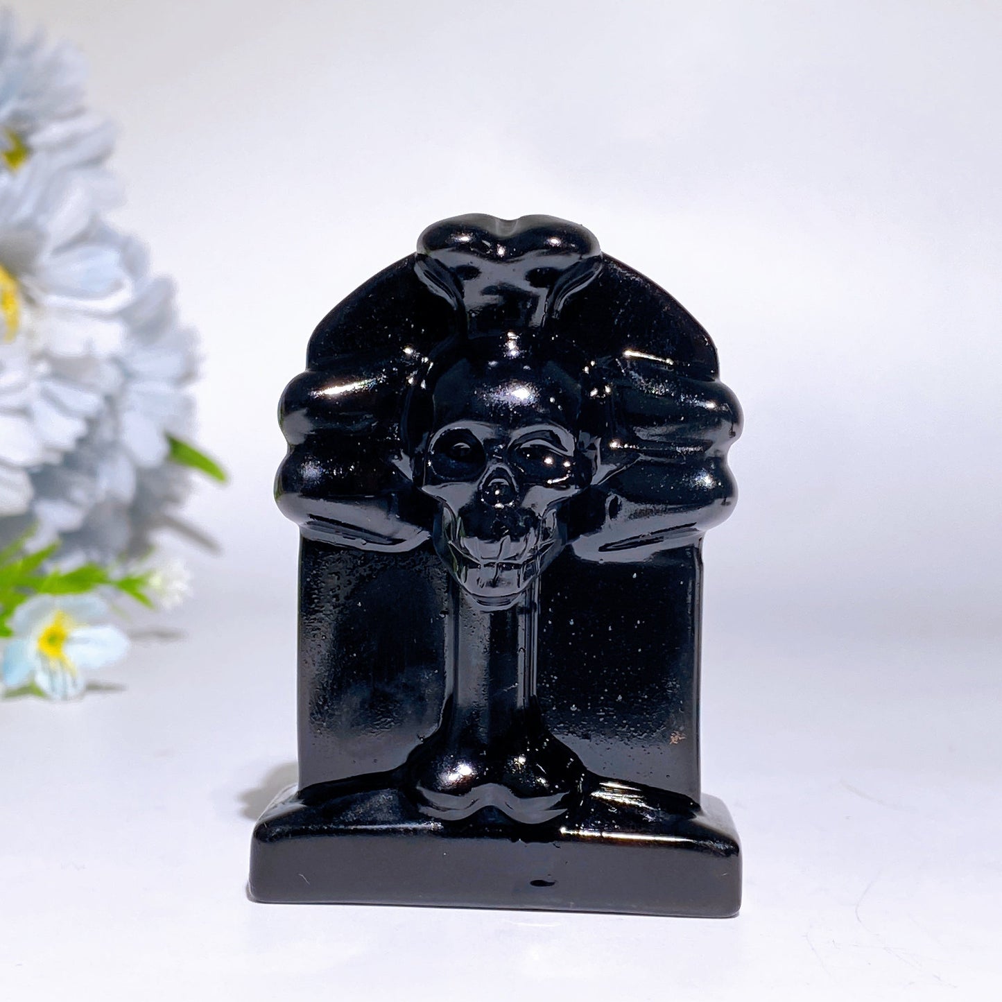 2.0" Black Obsidian Headdstone Tombstone Carving Crystal Healing Bulk Wholesale