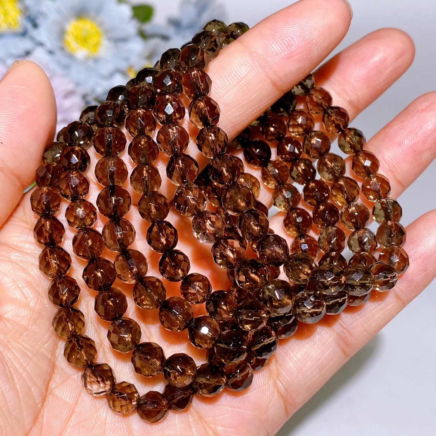 6mm Faceted Smoky Quartz Bracelet Crystal Healing Bulk Wholesale