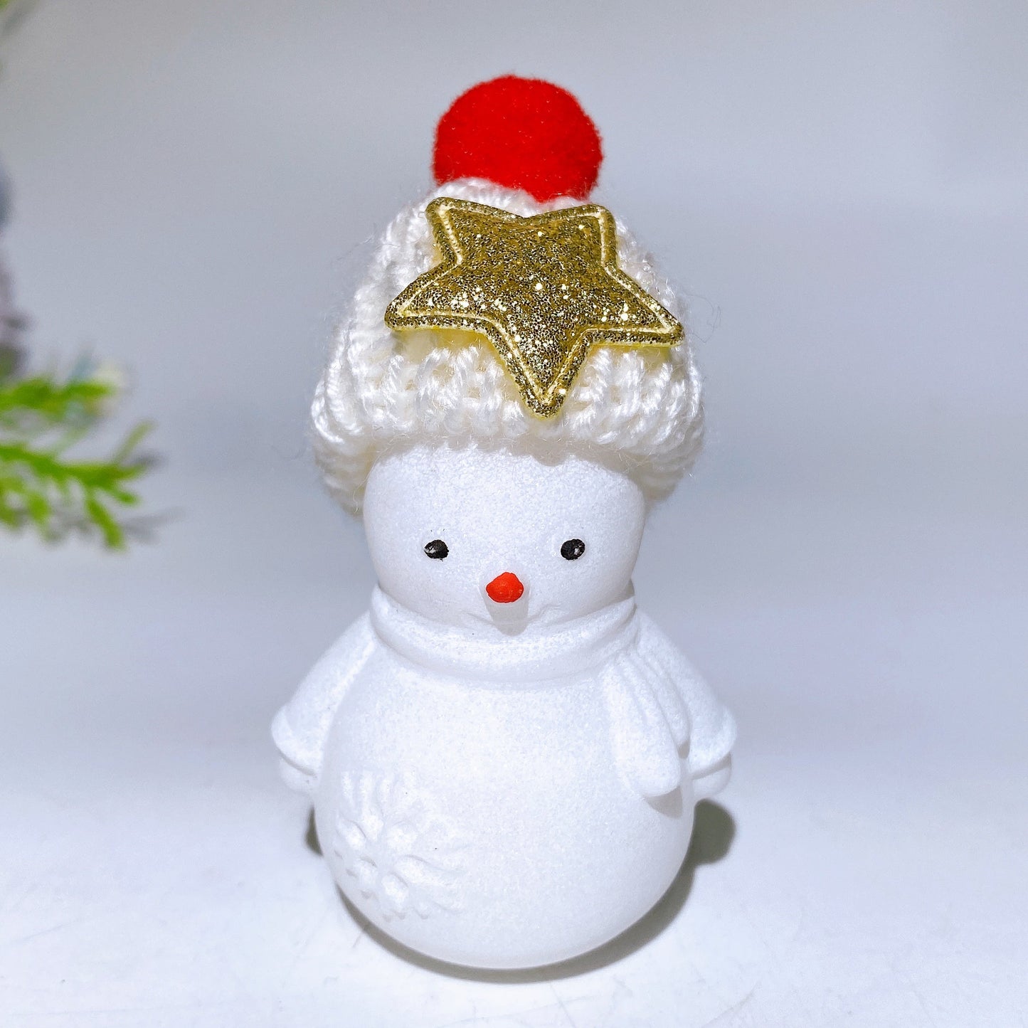 2.2" White Jade Snowman Carving with Beanie Crystal Healing Bulk Wholesale