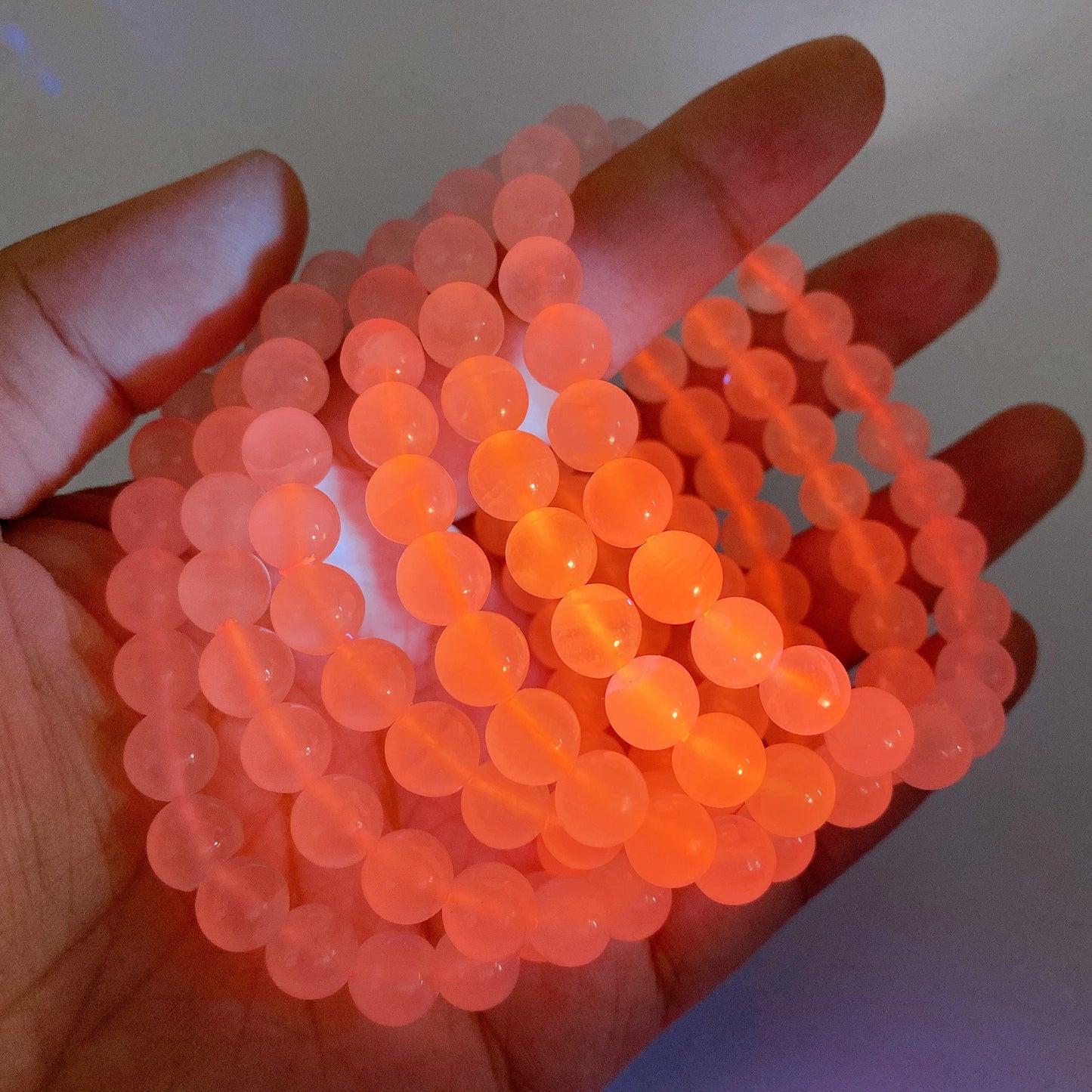 8mm UV Reactive Pink Calcite Bracelet Crystal Healing Bulk Wholesale