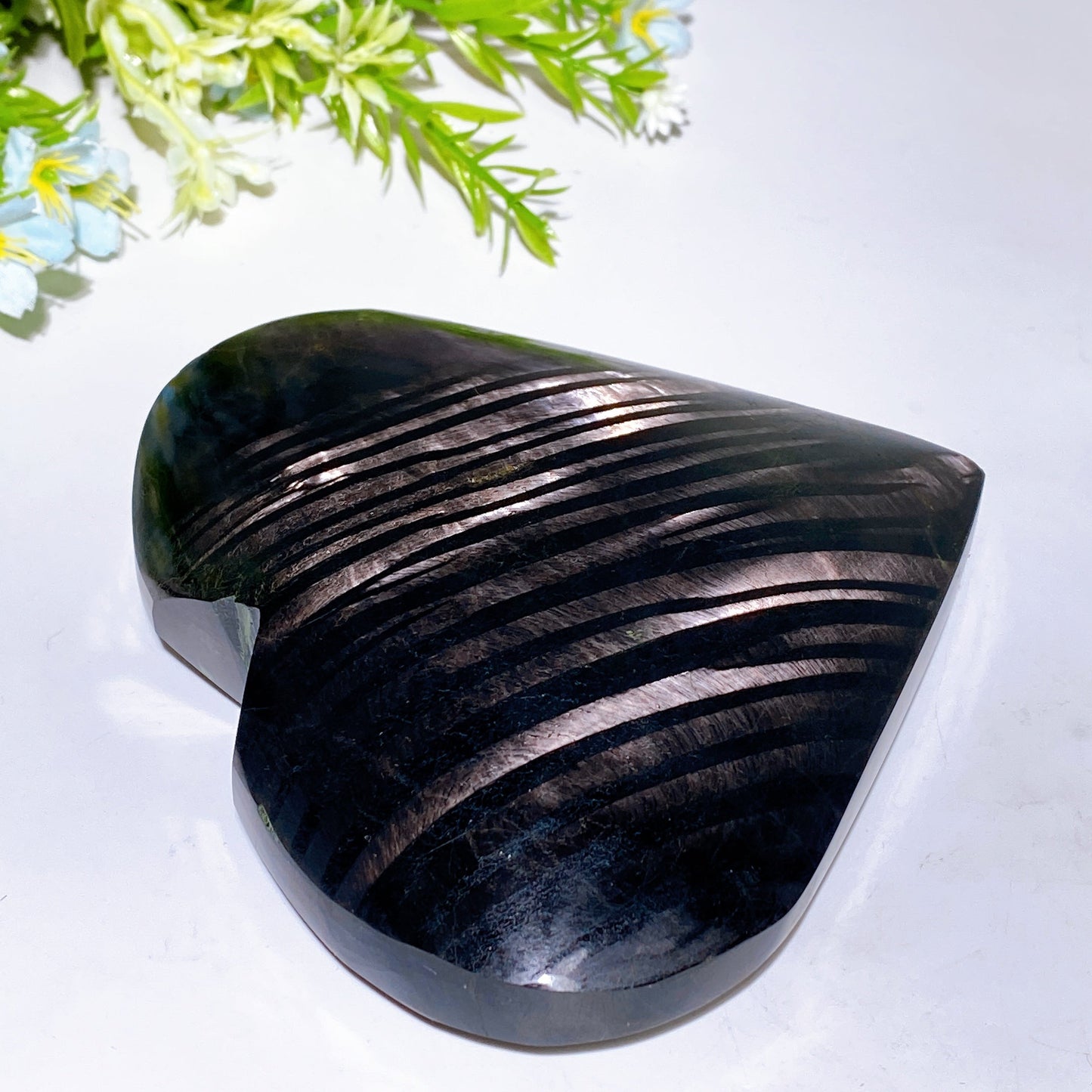 5.0" Large Unique Hypersthene Heart Carving with Stand Crystal Healing Bulk Wholesale