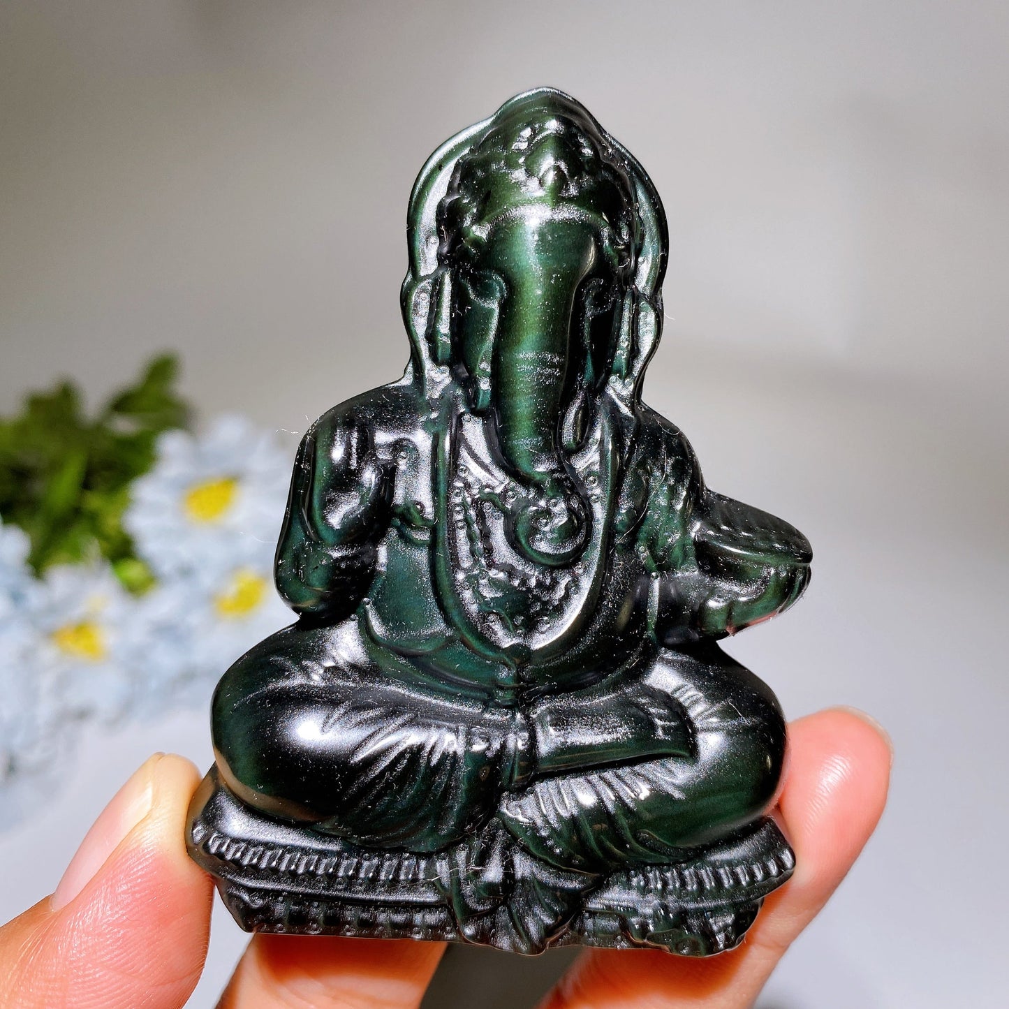 3.2" Rainbow Obsidian Ganesha Carving Crystal Healing Bulk Wholesale