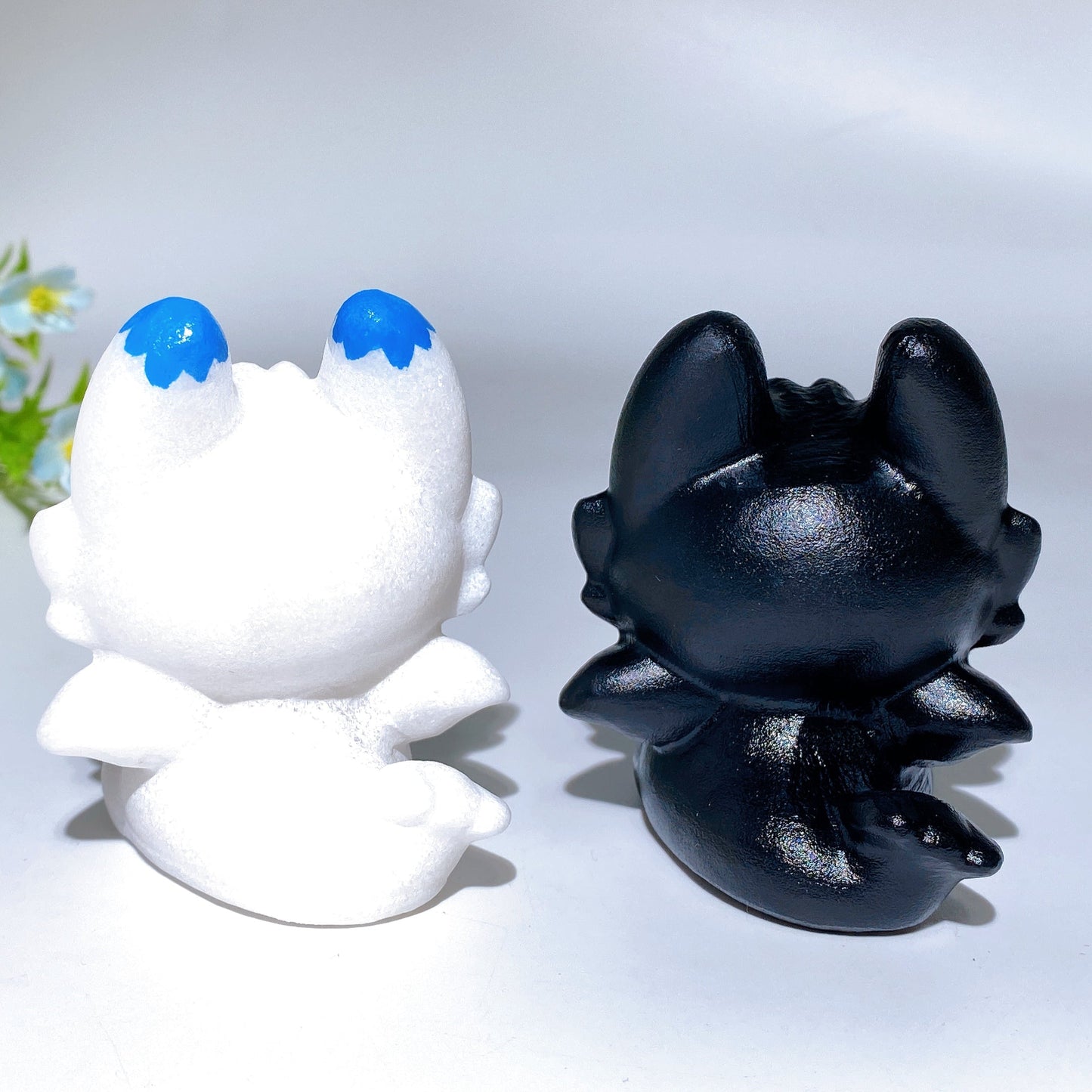 2.8" White Jade Black Obsidian Toothless Carving Crystal Healing Bulk Wholesale