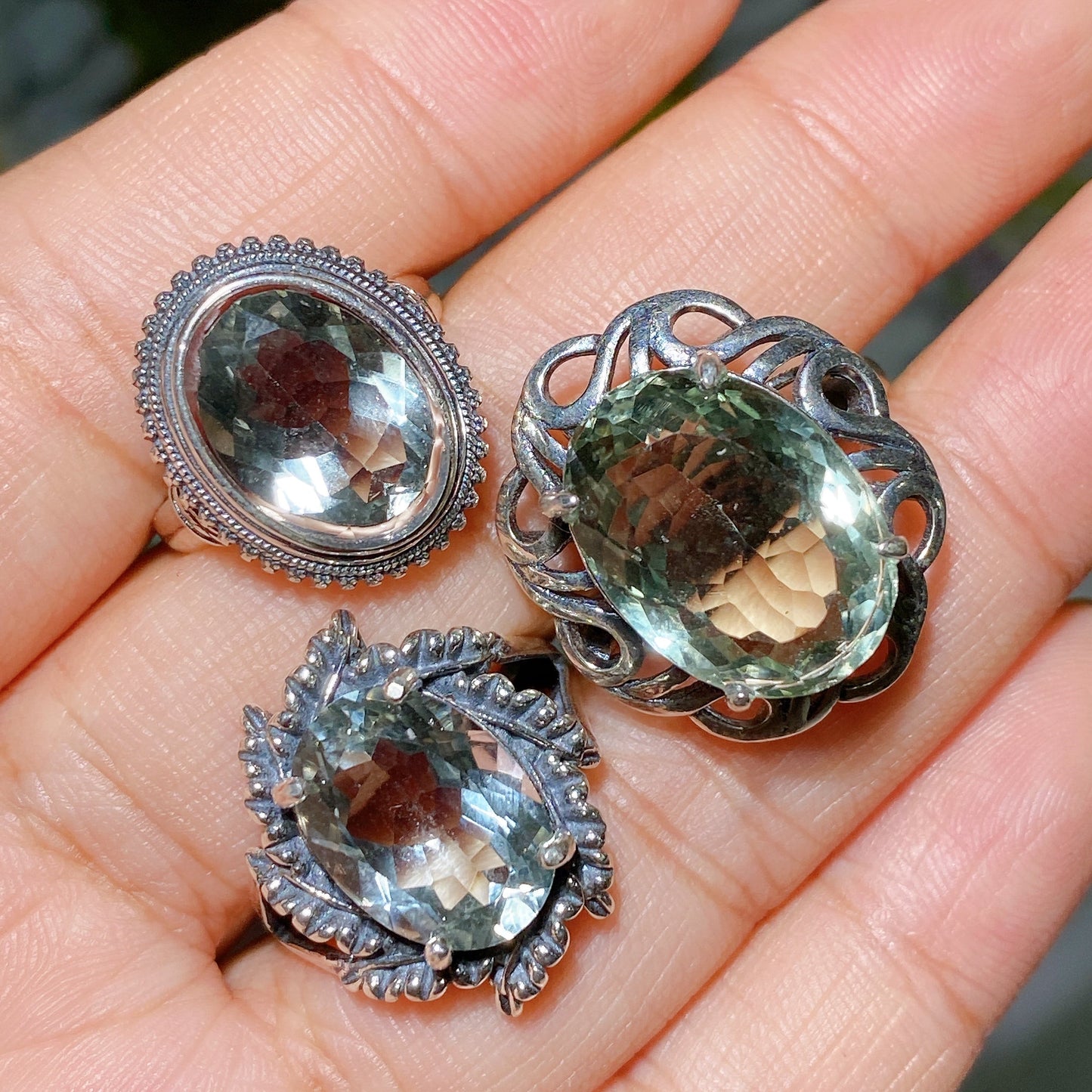 S925 Green Amethyst Ring Crystal Healing Bulk Wholesale