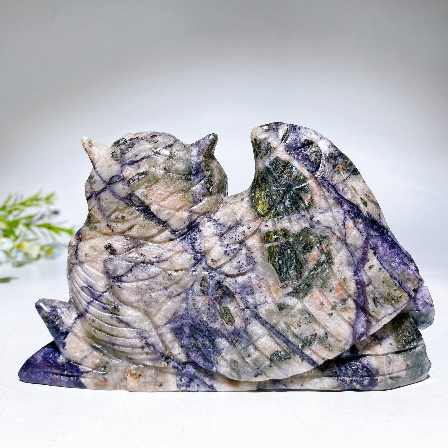16cm Hand Carved Natural Fluorite Root Owl Crystal Healing Bulk Wholesale