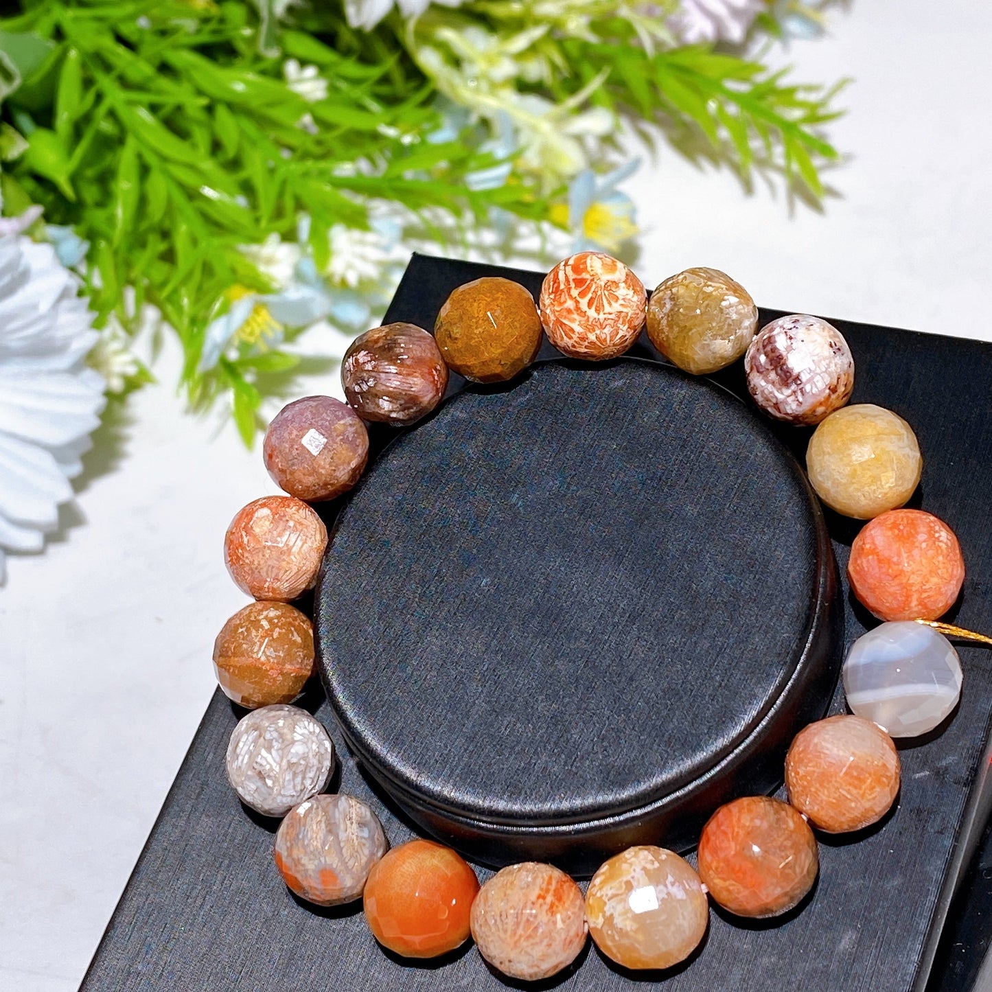 10-11.5mm Faceted Coral Agate Bracelet Crystal Healing Bulk Wholesale