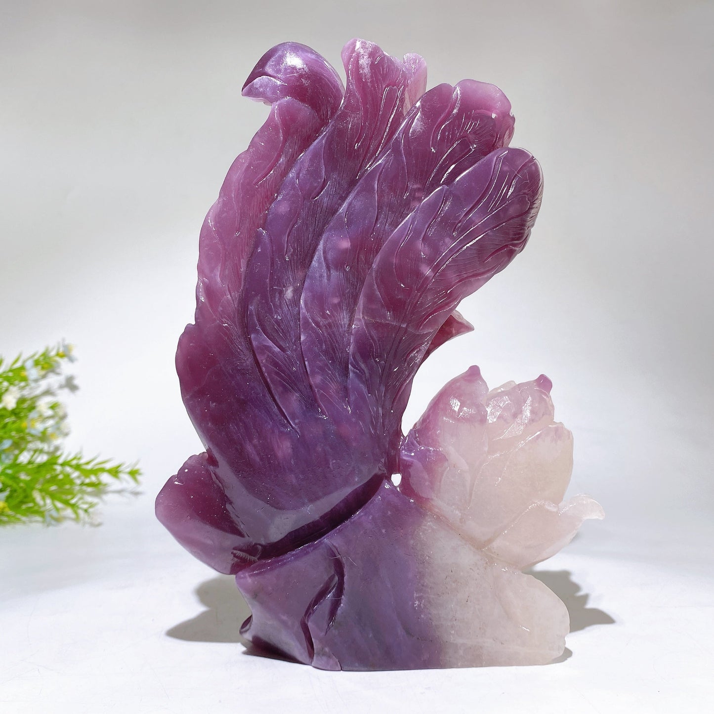 22cm Hand Carved Natural Purple Mica Phoenix Flower Crystal Healing Bulk Wholesale