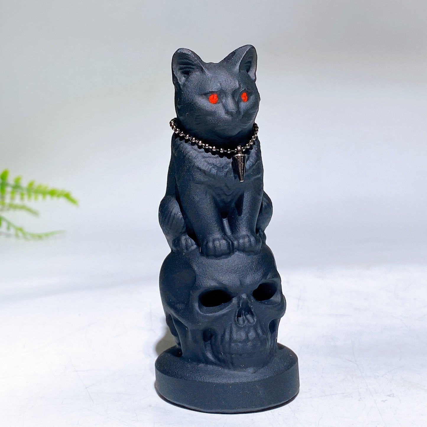 4.0" Black Obsidian Cat on Skull Carving Crystal Healing Bulk Wholesale