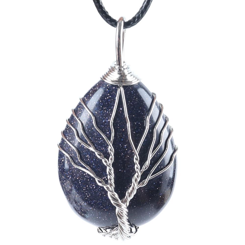 Teardrop Shape Crystal Stone Wire Wrapped Copper Tree of Life Chakra Pendant Wholesale Crystals USA