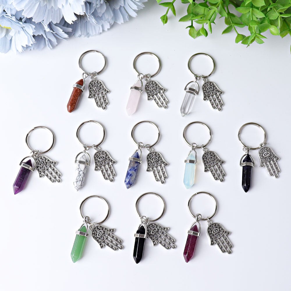 2.5“ Double Terminated Point with Devil's Eye Hand Key Chain for DIY Wholesale Crystals USA