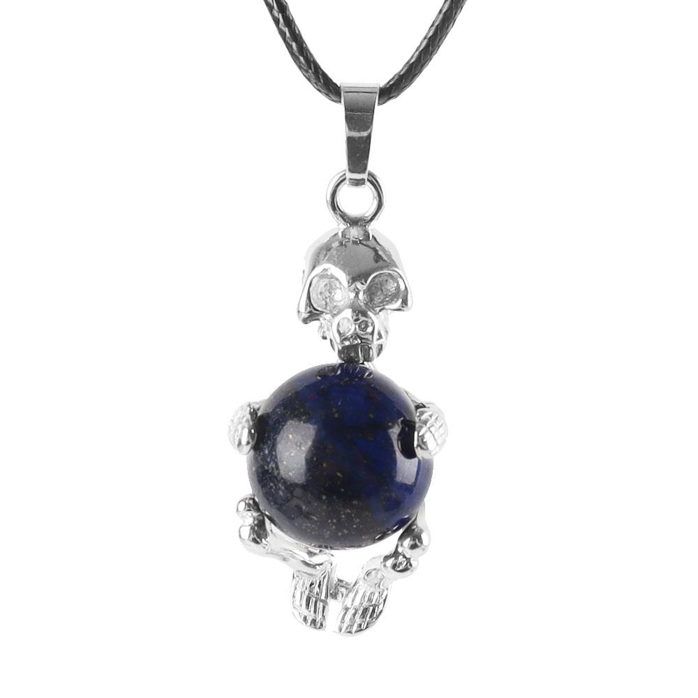 Silver Skeleton Wrapped Round Ball Gemstone Healing Crystal Pendant Wholesale Crystals USA
