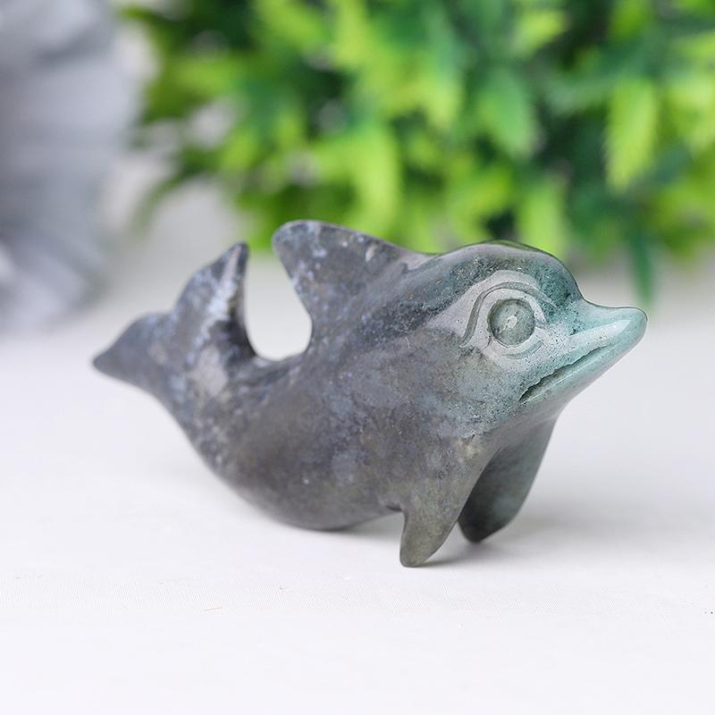 2.5" Moss Agate Dolphin Crystal Carvings Wholesale Crystals USA