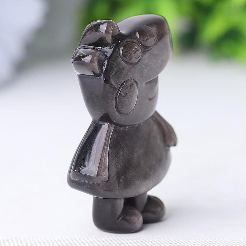 1.8" Silver Obsidian Peppa Pig Crystal Carvings Wholesale Crystals USA