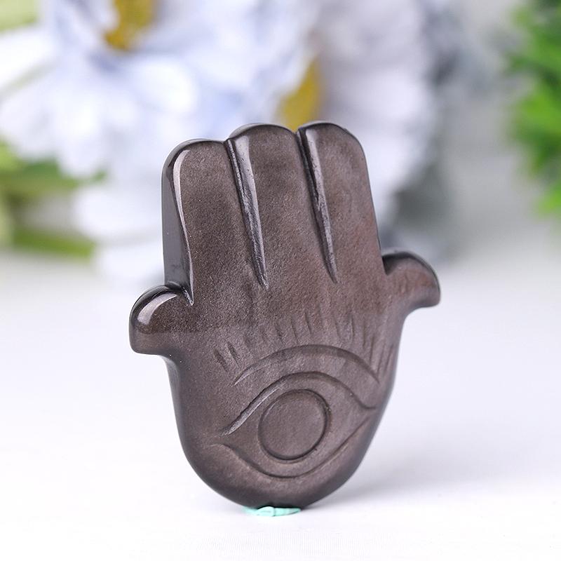 2" Sliver Obsidian Hand with Evil Eye Crystal Carvings Wholesale Crystals USA