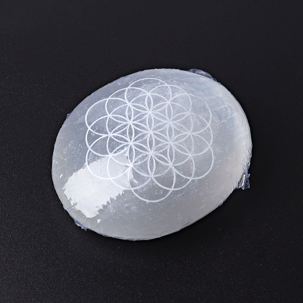 2.4" Selenite Palm Stone with Printing Wholesale Crystals USA