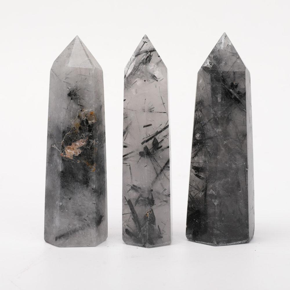 Set of 3 Black Tourmaline Crystal Points Wholesale Crystals USA