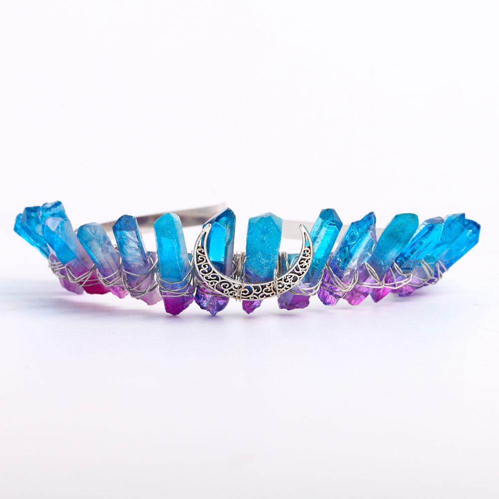Raw Quartz Crystal Crown with Silver Moon Decor #1 Wholesale Crystals USA