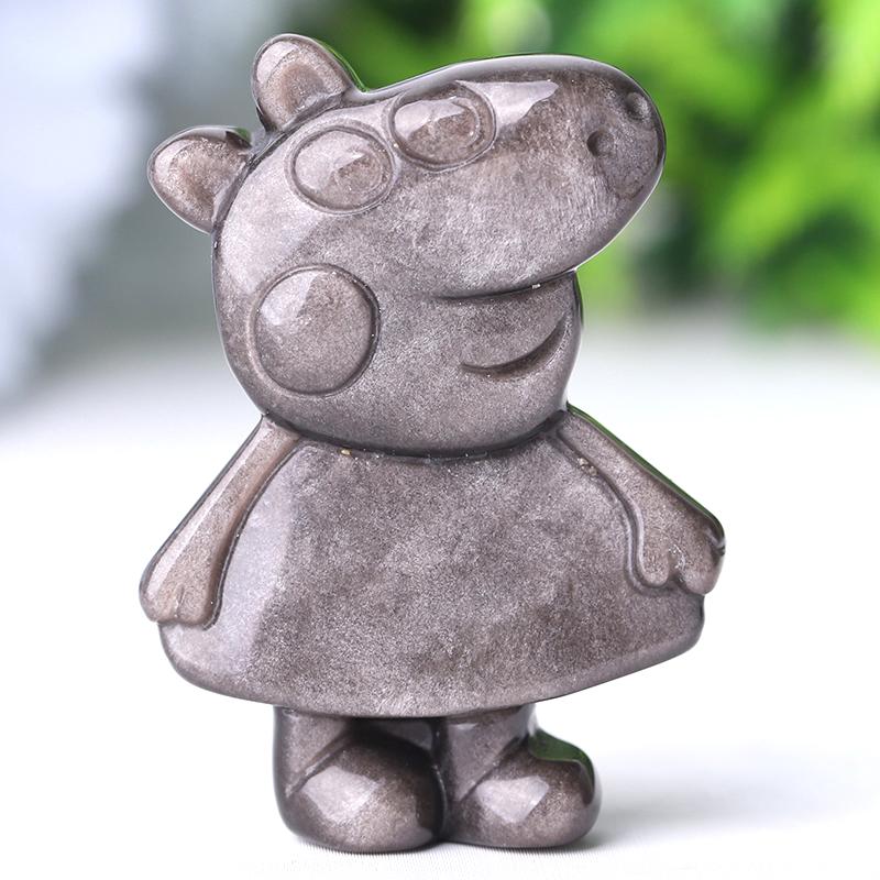 1.8" Silver Obsidian Peppa Pig Crystal Carvings Wholesale Crystals USA