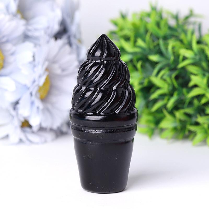 4" Black Obsidian Ice Cream Crystal Carvings Wholesale Crystals USA