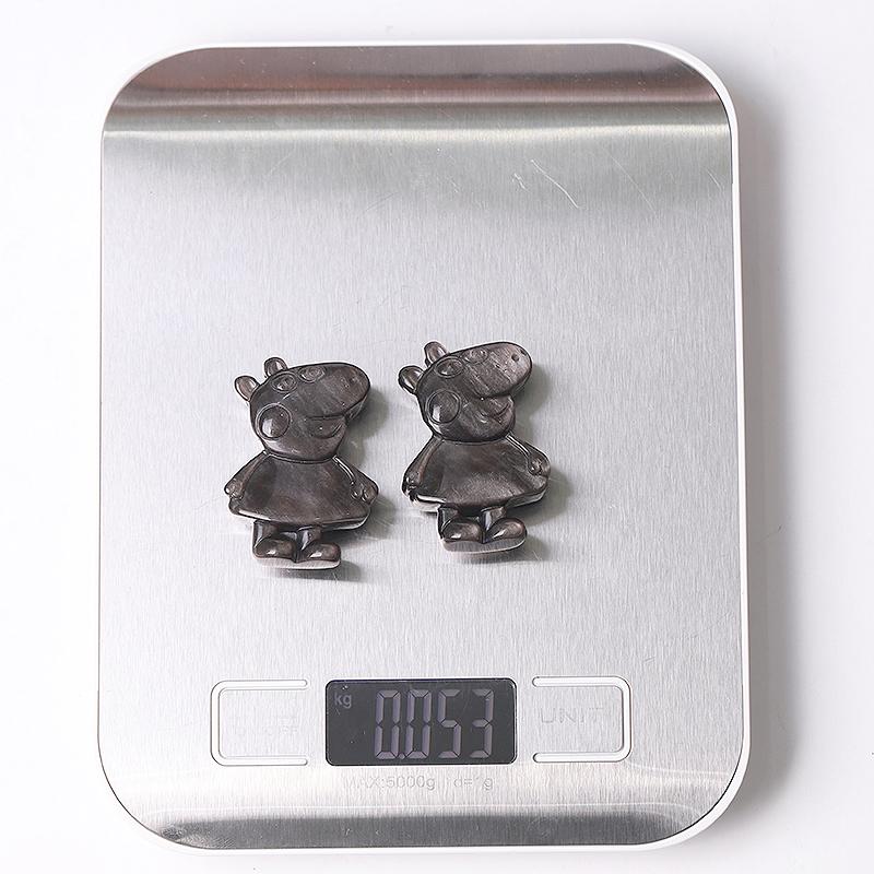 1.8" Silver Obsidian Peppa Pig Crystal Carvings Wholesale Crystals USA