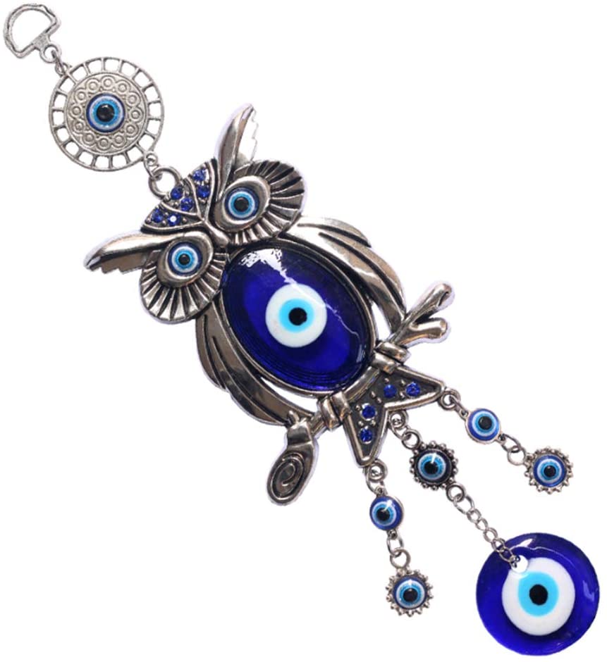 Blue Evil Eye Owl 11.7 Inches Pendant Decoration Wholesale Crystals USA