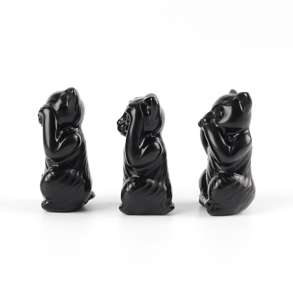 Black Obsidian See No Evil, Hear No Evil, Speak No Evil, Free Form 1set Wholesale Crystals USA