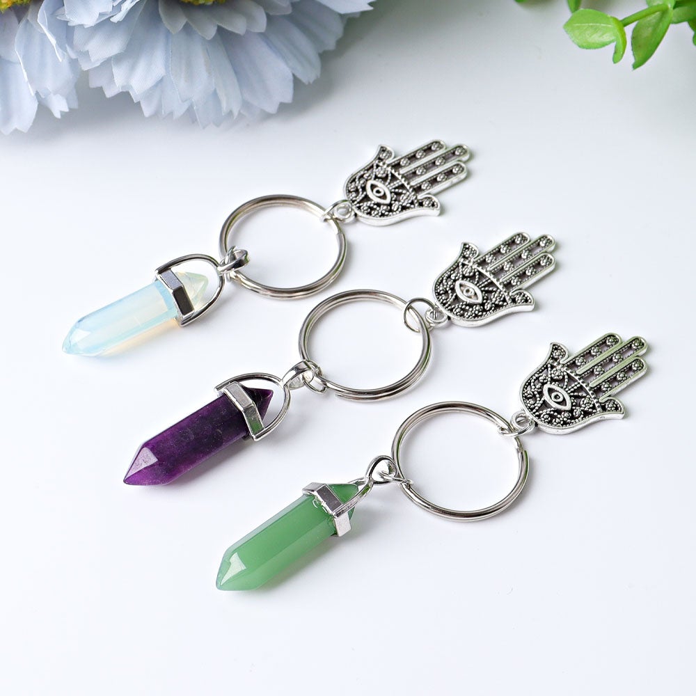 2.5“ Double Terminated Point with Devil's Eye Hand Key Chain for DIY Wholesale Crystals USA