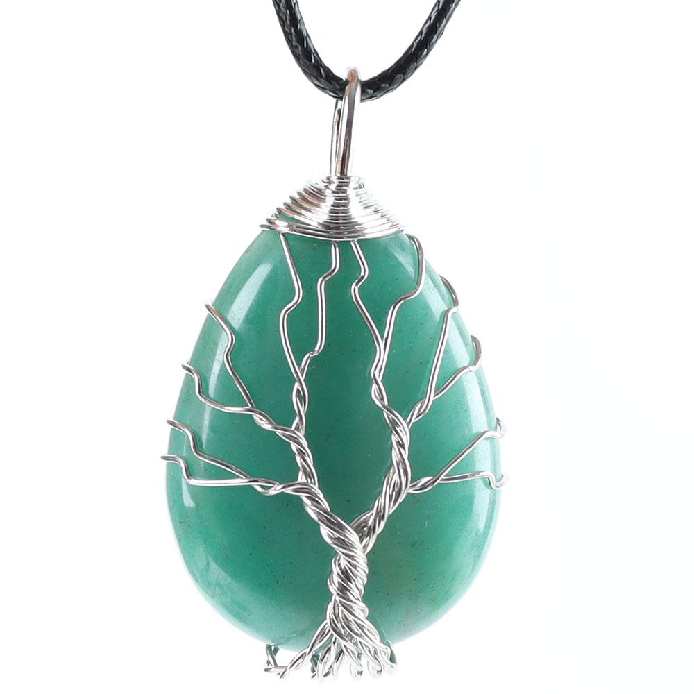 Teardrop Shape Crystal Stone Wire Wrapped Copper Tree of Life Chakra Pendant Wholesale Crystals USA