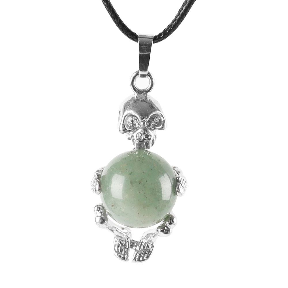 Silver Skeleton Wrapped Round Ball Gemstone Healing Crystal Pendant Wholesale Crystals USA