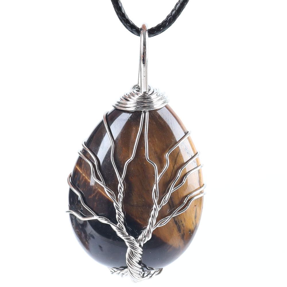 Teardrop Shape Crystal Stone Wire Wrapped Copper Tree of Life Chakra Pendant Wholesale Crystals USA