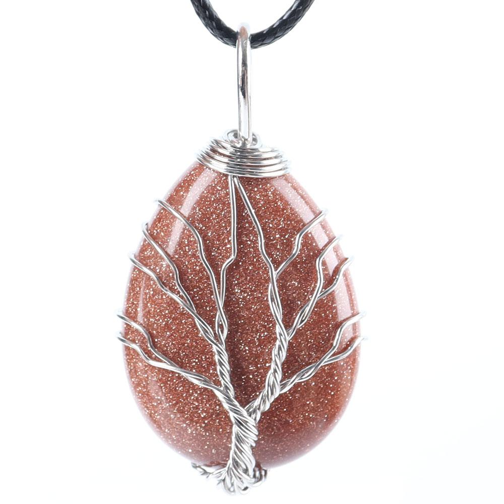 Teardrop Shape Crystal Stone Wire Wrapped Copper Tree of Life Chakra Pendant Wholesale Crystals USA
