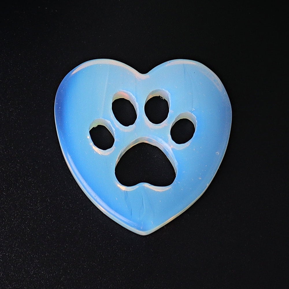 1.9" Opalite Heart with Cat Paw Crystal Carvings Wholesale Crystals USA