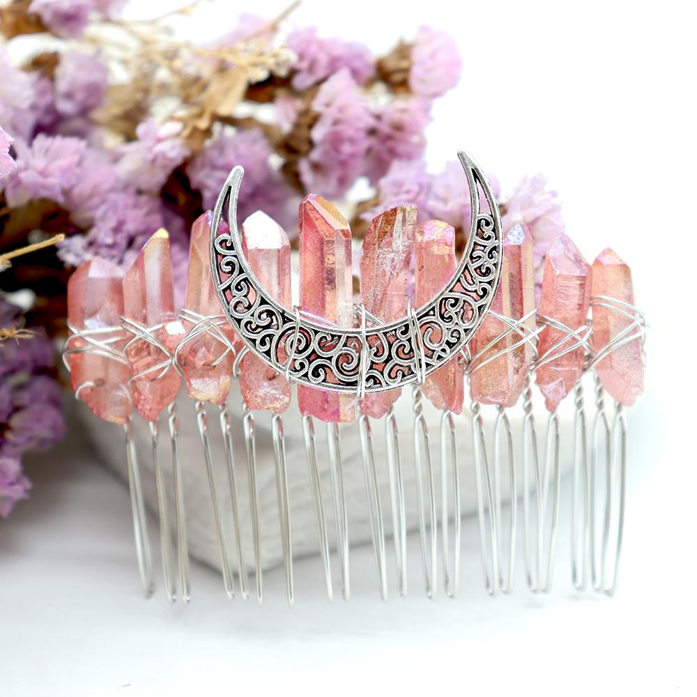 Aura Crystal Witch Moon Crown Silver Wire Hair Accessories Comb Wholesale Crystals USA