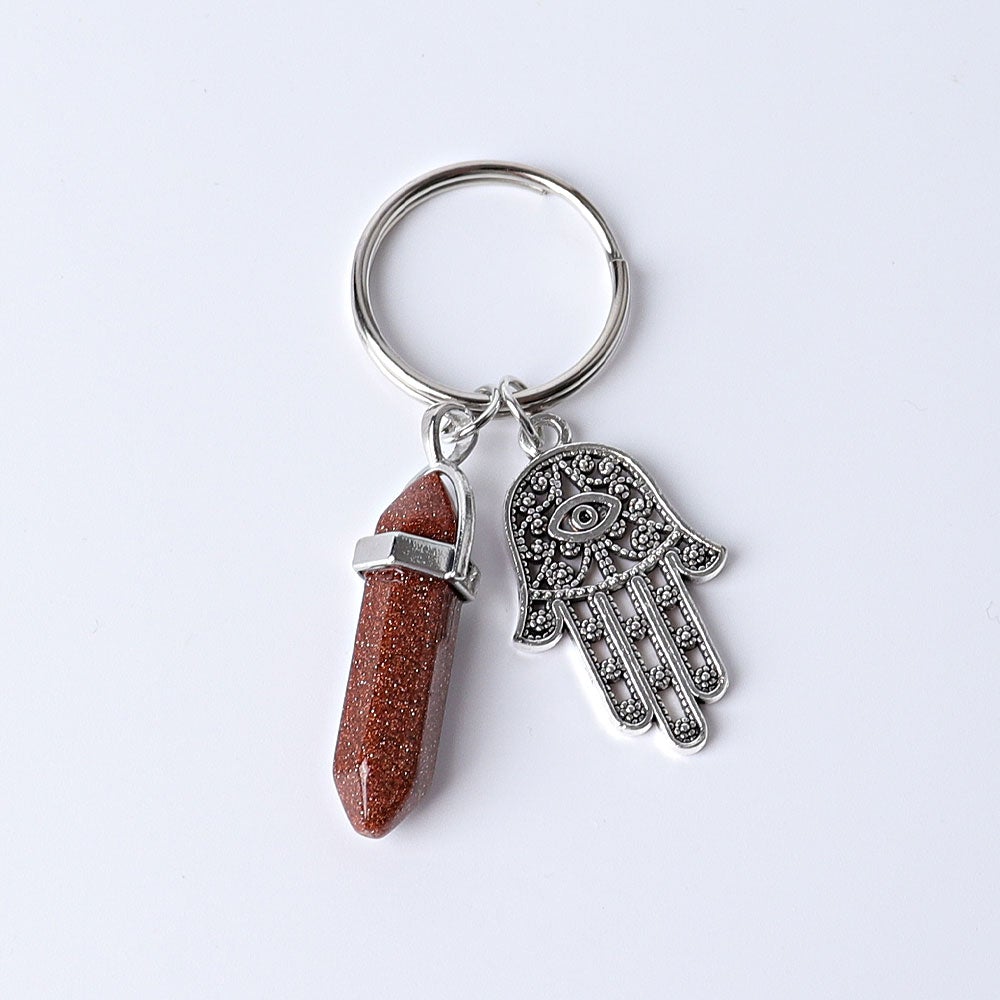 2.5“ Double Terminated Point with Devil's Eye Hand Key Chain for DIY Wholesale Crystals USA