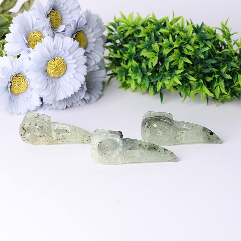 3.5" Natural Prehnite Crow Skull Head Healing Carving Epidote Wholesale Crystals USA