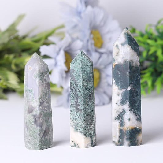 Wholesale Natural Moss Agate Point Healing Stone  Wholesale Crystals USA